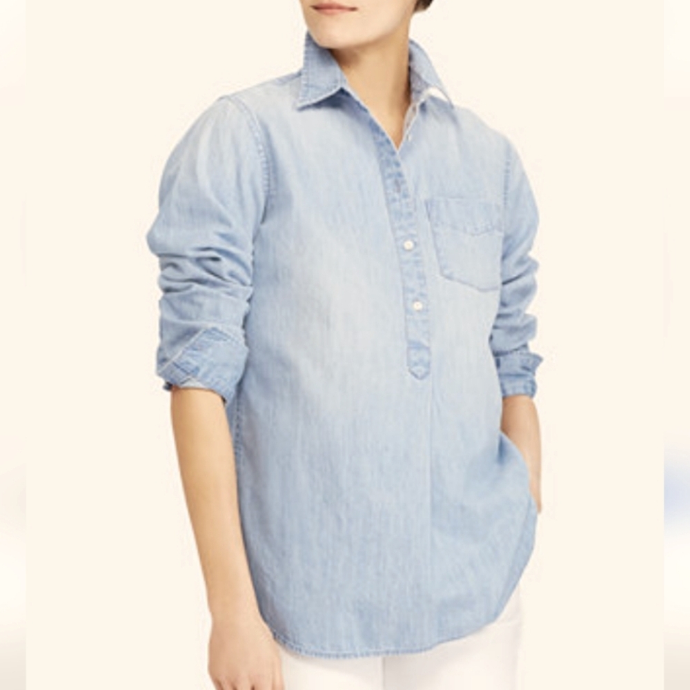 Ann Taylor Lightweight Chambray Pullover Shirt - image 1